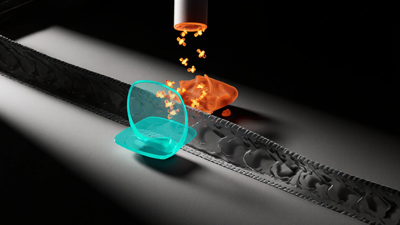 High‑contrast scene of Carbidopa‑Levodopa converting to dopamine in the brain.