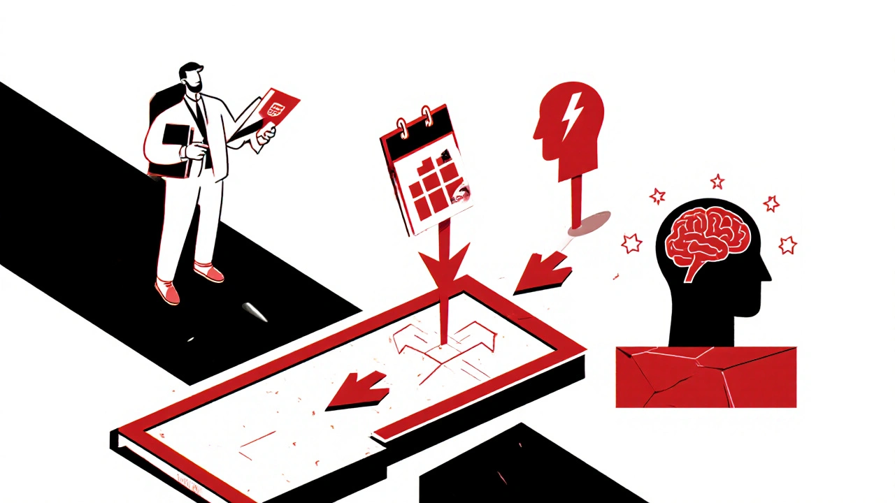 Man at crossroads choosing quick onset, long duration, or anxiety relief.