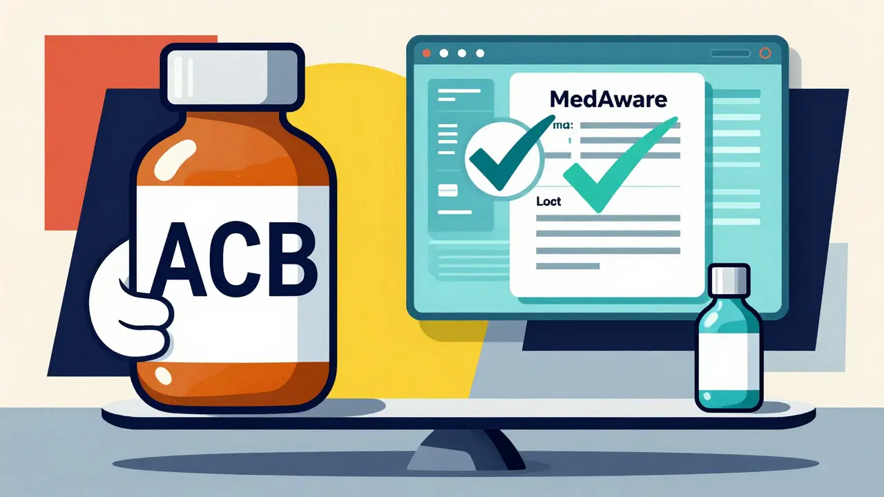 A pharmacist balancing high-risk and low-risk medications on a scale with AI monitoring.