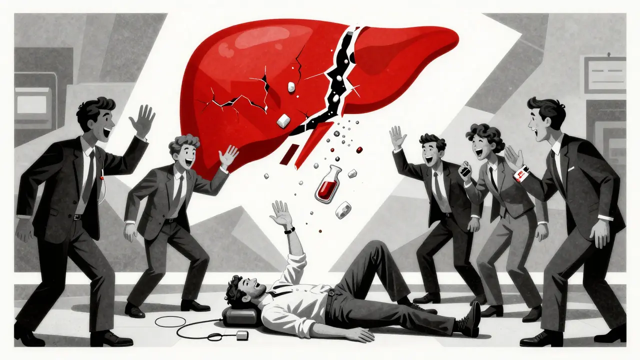 A man collapsing after drinking, friends mistaking it for intoxication, while his insulin pump and medical ID are visible.