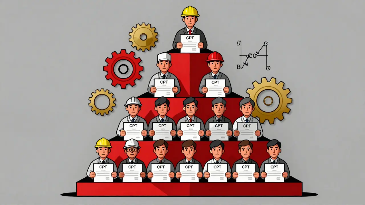 A geometric pyramid illustrating different levels of manufacturing certifications and degrees.
