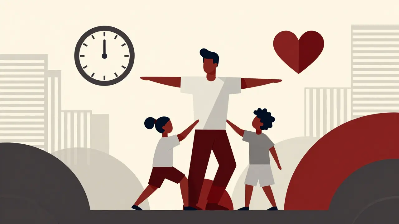 Stylized illustration of a patient and family member in a supportive embrace.