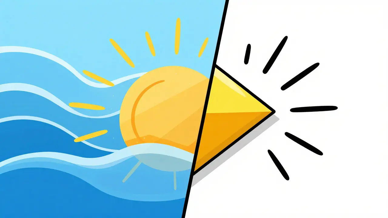 Abstract comparison of chemical vs mineral sunscreen protection mechanisms.