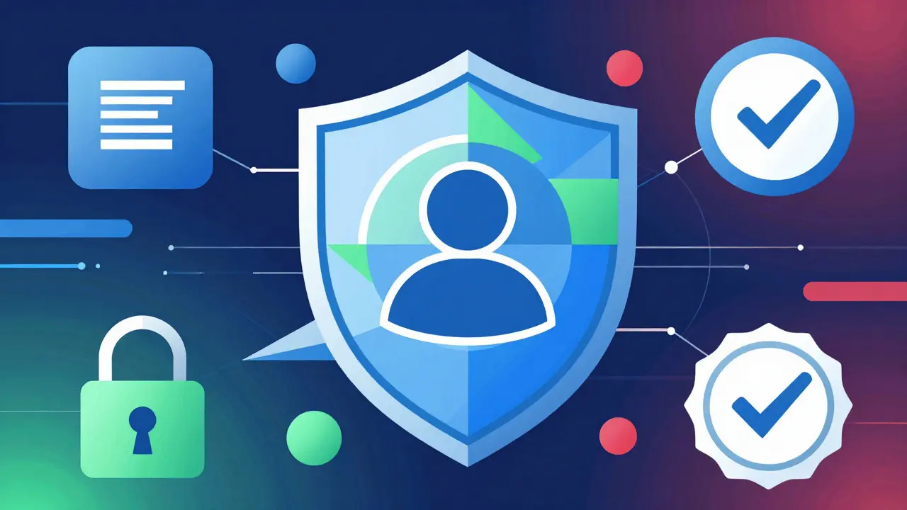 Abstract shield and geometric shapes symbolizing safe online pharmacy buying