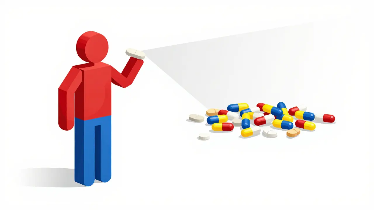 Illustration of one large pill versus many small ones