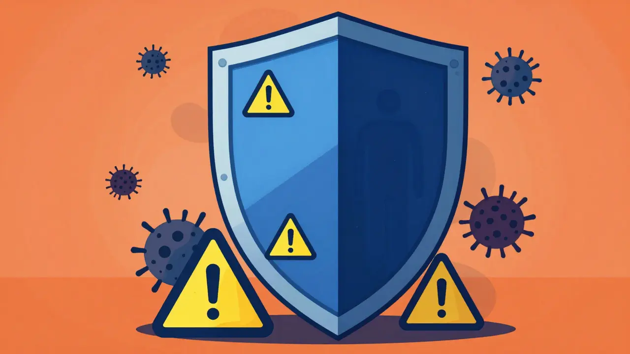Abstract illustration of antibiotic safety shield protecting health