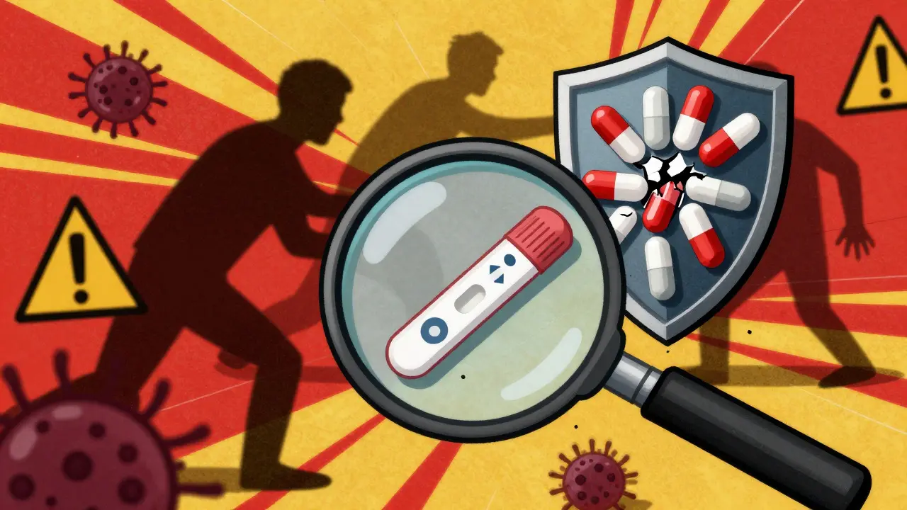 Abstract illustration of antibiotic resistance and diagnostic testing