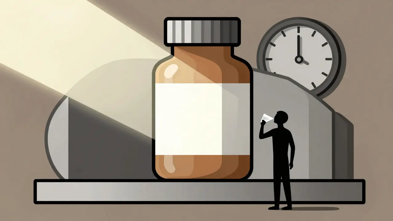 Constructivist art showing proper pill storage and upright posture