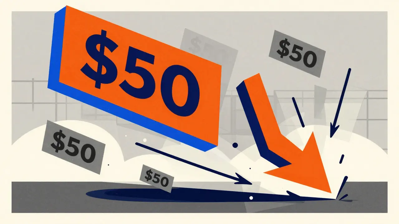 Geometric blocks showing price drops, cartoon illustration