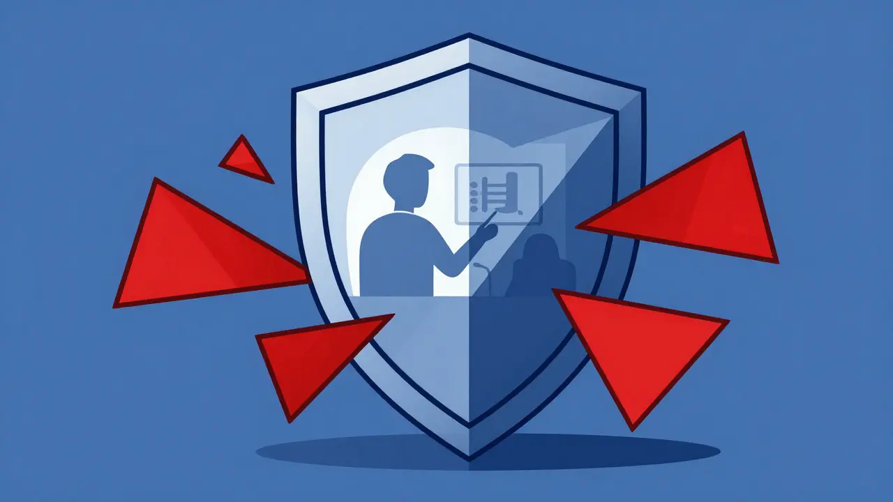 Shield protecting patient during online consult, art style