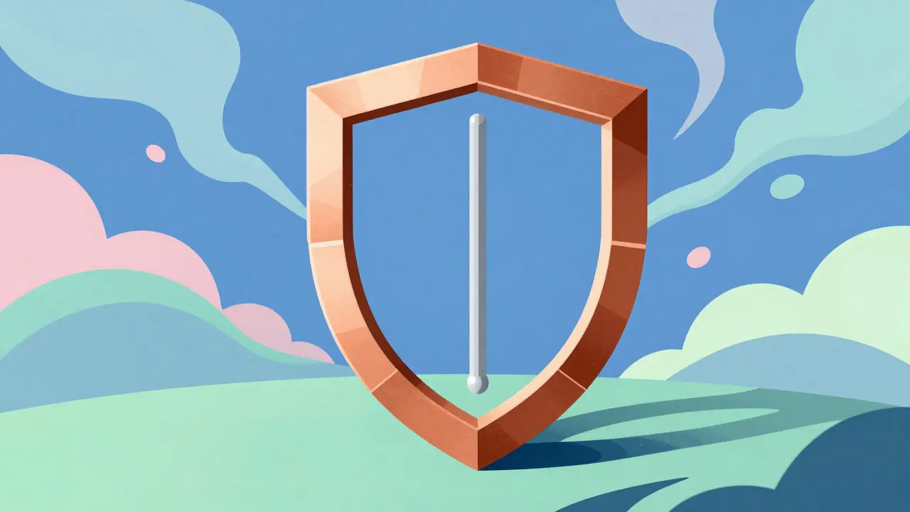 Geometric shield symbolizing safe IUD contraception against chaotic background
