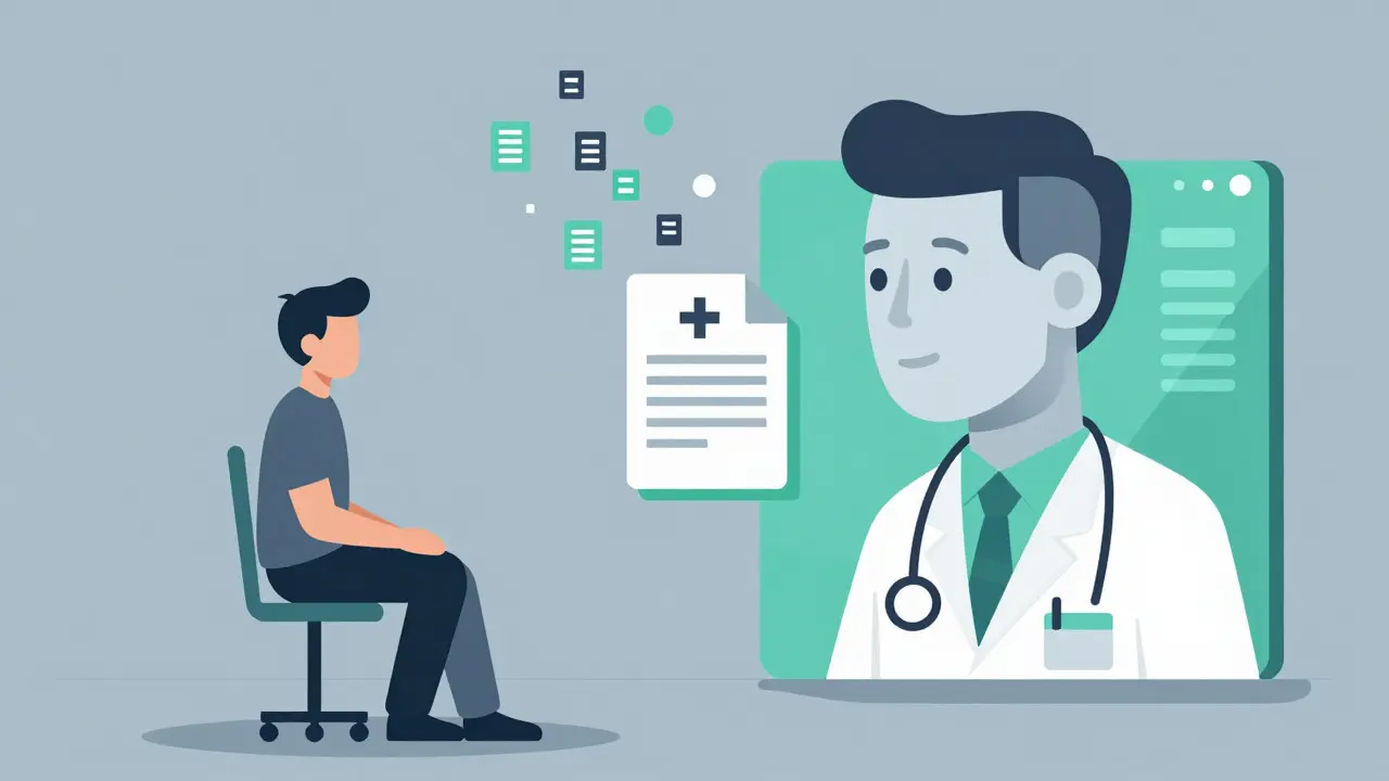 Illustration of patient consulting doctor via digital interface