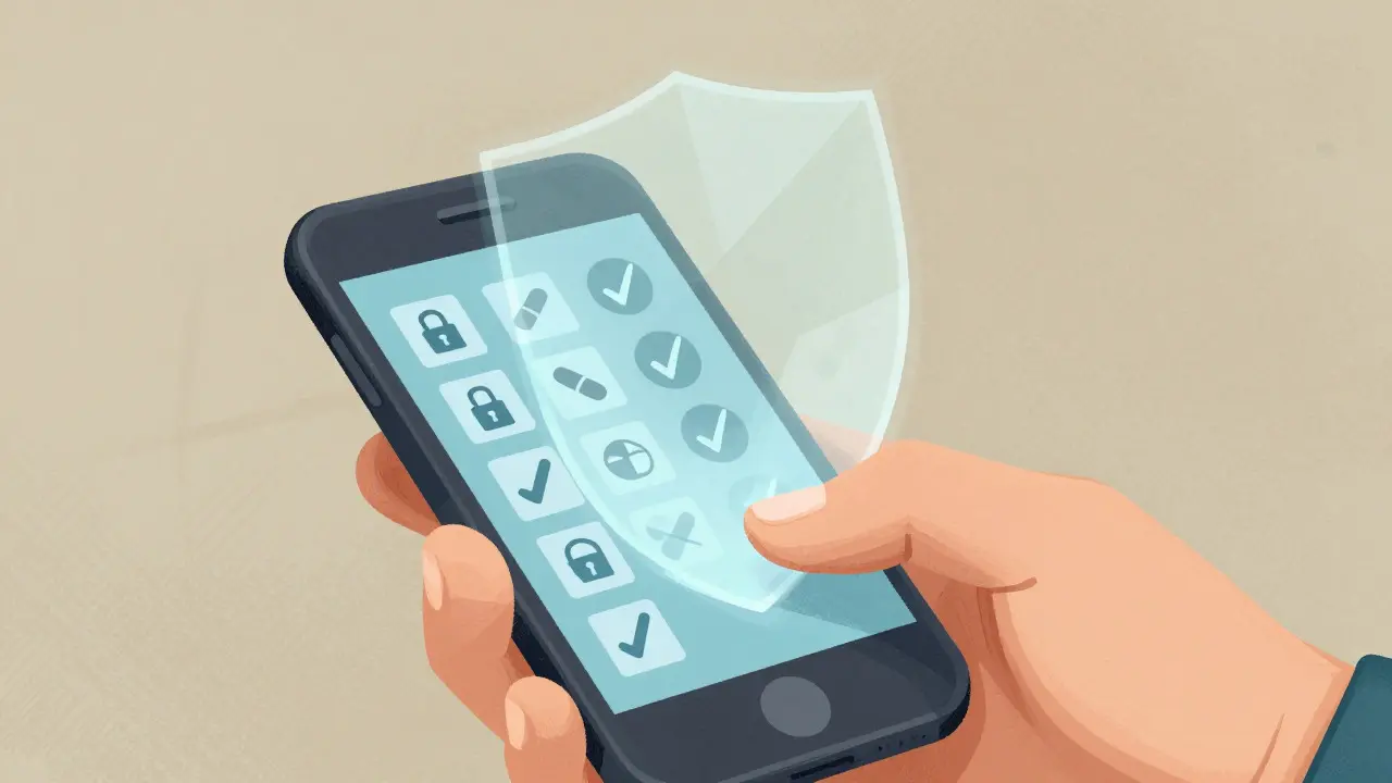 Illustrative depiction of secure online pharmacy consultation with geometric data projections