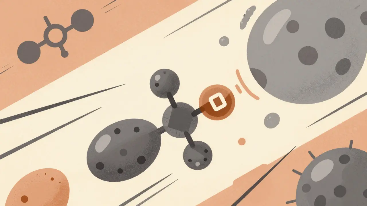 Stylized geometric illustration of vaccine ingredients interacting with antibodies